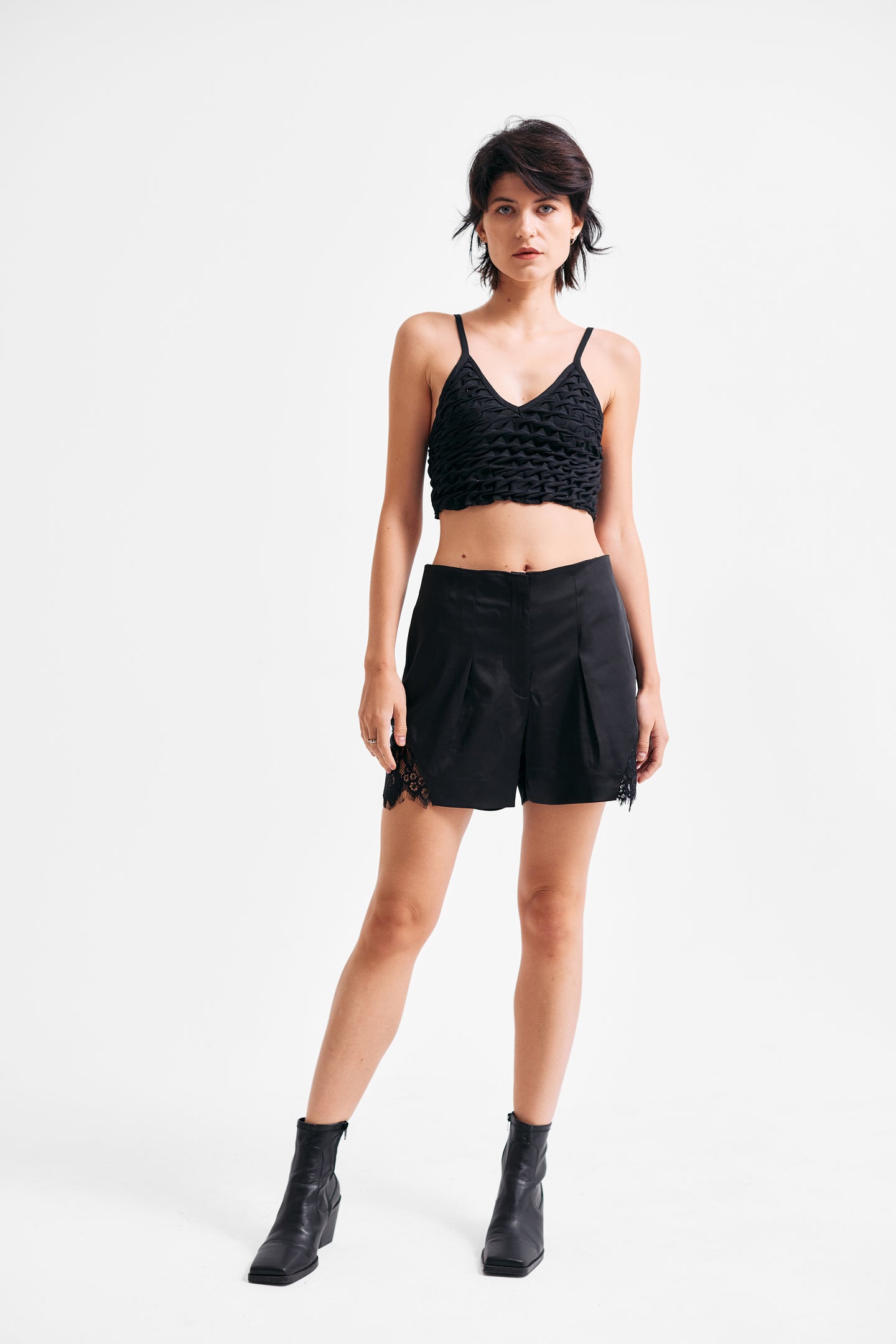 The Lace Trim Satin Shorts